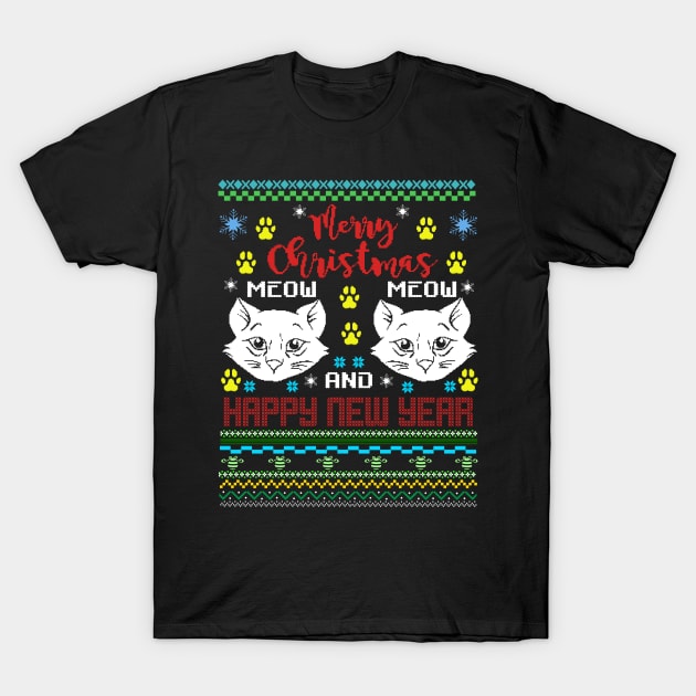 Merry Christmas Ugly Meow  Cat T-Shirt by Gavinstees